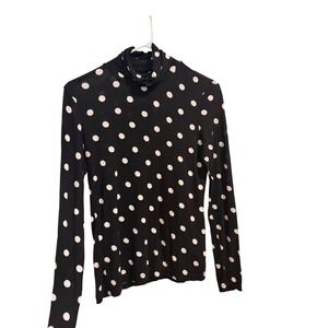 H&M Black White Polka Dot Turtleneck Long Sleeve Top Women's Size S